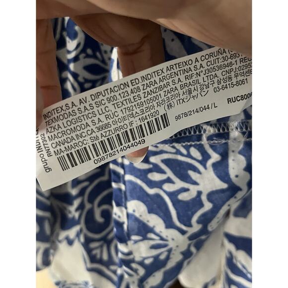 ZARA Belted Long Sleeve Mini Shirt Dress •L• Blue & White Flora Blogger Fave - Picture 9 of 10